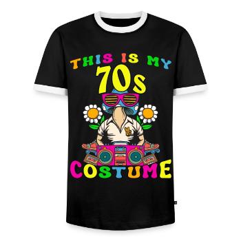 This Is My 70s Costume 70er Motto Party Kostüm - Männer Kontrast-T-Shirt - Schwarz/Weiß - Vorne - AI Model Female 172 light (172cm) & AI Model Male 178 light (178cm)