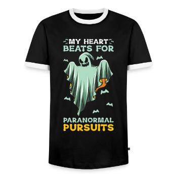 Ghost Hunting Essential Design for Paranormal - Men's Ringer Shirt - black/white - Front - AI Model Female 172 light (172cm) & AI Model Male 178 light (178cm)