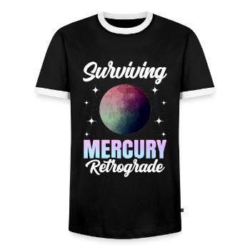 Retrograde planets Mercury retrograde - Men's Ringer Shirt - black/white - Front - AI Model Female 172 light (172cm) & AI Model Male 178 light (178cm)