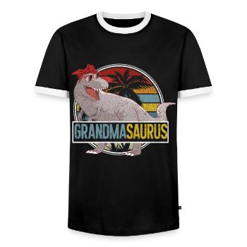 Omasaurus T Rex Dinosaurier Oma Saurus - Männer Kontrast-T-Shirt - Schwarz/Weiß - Vorne - AI Model Female 172 light (172cm) & AI Model Male 178 light (178cm)