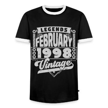 Jahrgang Geburtstag Februar 1998, Februar 1998. - Männer Kontrast-T-Shirt - Schwarz/Weiß - Vorne - AI Model Female 172 light (172cm) & AI Model Male 178 light (178cm)