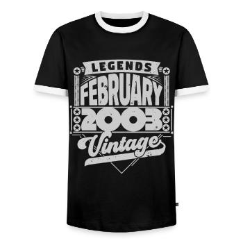 Jahrgang Geburtstag Februar 2003, Februar 2003. - Männer Kontrast-T-Shirt - Schwarz/Weiß - Vorne - AI Model Female 172 light (172cm) & AI Model Male 178 light (178cm)