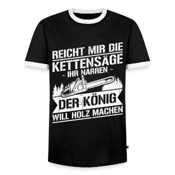 Reicht mir die kettensäge ihr narren der könig - Männer Kontrast-T-Shirt - Schwarz/Weiß - Vorne - AI Model Female 172 light (172cm) & AI Model Male 178 light (178cm)