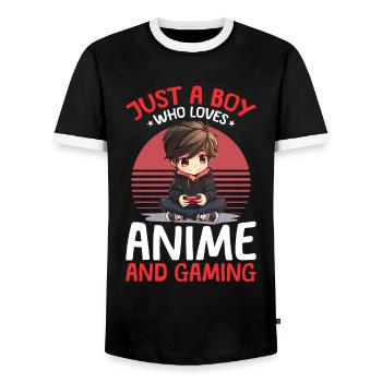 Anime Gaming Boy Manga Gamer Otaku Just a Boy - Men's Ringer Shirt - black/white - Front - AI Model Female 172 light (172cm) & AI Model Male 178 light (178cm)