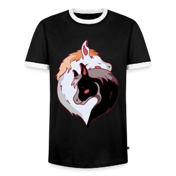 Pferde Pferd Ross Pony Stute Fohlen Reiterin Ross - Männer Kontrast-T-Shirt - Schwarz/Weiß - Vorne - AI Model Female 172 light (172cm) & AI Model Male 178 light (178cm)