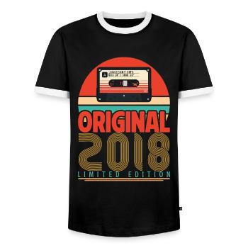 Vintage Birthday Gift 2018. Retro 2018. - Men's Ringer Shirt - black/white - Front - AI Model Female 172 light (172cm) & AI Model Male 178 light (178cm)