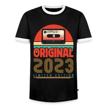 Vintage Geburtstagsgeschenk 2023. Retro 2023. - Männer Kontrast-T-Shirt - Schwarz/Weiß - Vorne - AI Model Female 172 light (172cm) & AI Model Male 178 light (178cm)