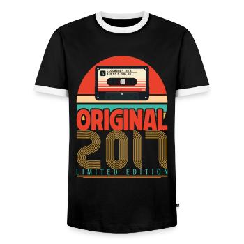 Cadeau Anniversaire Vintage 2017. Rétro 2017. - T-shirt contrasté Homme - noir/blanc - Devant - AI Model Female 172 light (172cm) & AI Model Male 178 light (178cm)