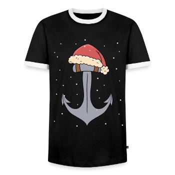 Anchor Christmas Sailor Shipping Professions Ahoy - Men's Ringer Shirt - black/white - Front - AI Model Female 172 light (172cm) & AI Model Male 178 light (178cm)