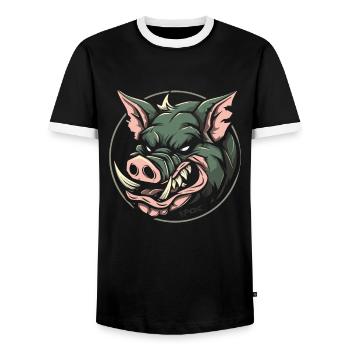 Brutal looking pig, Team Wild Boar - Men's Ringer Shirt - black/white - Front - AI Model Female 172 light (172cm) & AI Model Male 178 light (178cm)