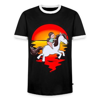 Rider, Horse, Children, Sunset, Ride, Steed - Men's Ringer Shirt - black/white - Front - AI Model Female 172 light (172cm) & AI Model Male 178 light (178cm)