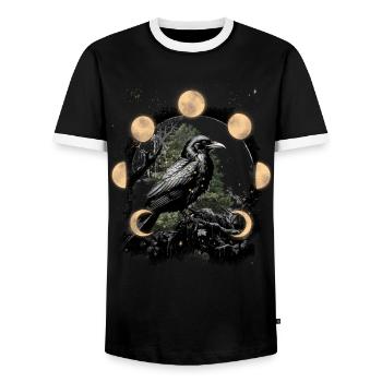 Dark Raven Crow Magic Moon Horror Halloween - Men's Ringer Shirt - black/white - Front - AI Model Female 172 light (172cm) & AI Model Male 178 light (178cm)