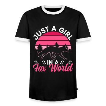 Funny Gifts for Fox Lovers - Men's Ringer Shirt - black/white - Front - AI Model Female 172 light (172cm) & AI Model Male 178 light (178cm)