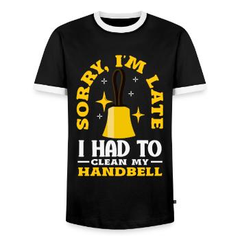 Choral Musical Instrument Hand Bell - Men's Ringer Shirt - black/white - Front - AI Model Female 172 light (172cm) & AI Model Male 178 light (178cm)