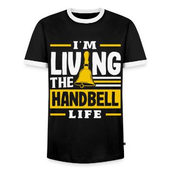 Choral Musical Instrument Hand Bell - Men's Ringer Shirt - black/white - Front - AI Model Female 172 light (172cm) & AI Model Male 178 light (178cm)