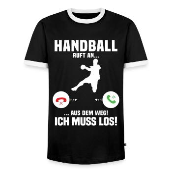 Handball ruft mich, lustiges Geschenk Handball - Männer Kontrast-T-Shirt - Schwarz/Weiß - Vorne - AI Model Female 172 light (172cm) & AI Model Male 178 light (178cm)