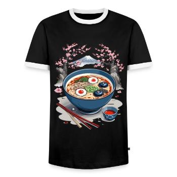 Japanische Ramen Ukiyo-E Vintage Kunst Design - Männer Kontrast-T-Shirt - Schwarz/Weiß - Vorne - AI Model Female 172 light (172cm) & AI Model Male 178 light (178cm)