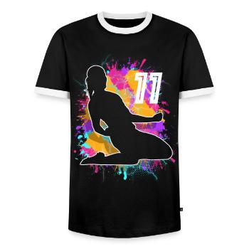 Fußballerin Fußball 11. Geburtstag - Männer Kontrast-T-Shirt - Schwarz/Weiß - Vorne - AI Model Female 172 light (172cm) & AI Model Male 178 light (178cm)