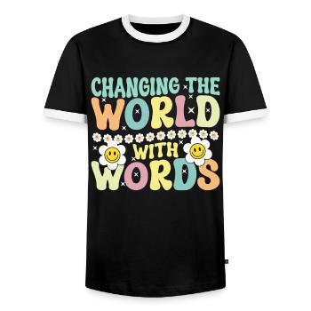Groovy Speech Language Pathologist SLP - Men's Ringer Shirt - black/white - Front - AI Model Female 172 light (172cm) & AI Model Male 178 light (178cm)
