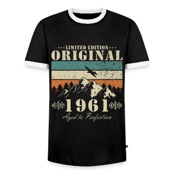 Vintage 1961 anniversaire 63 ans cadeau - T-shirt contrasté Homme - noir/blanc - Devant - AI Model Female 172 light (172cm) & AI Model Male 178 light (178cm)