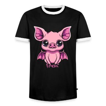 Niedlicher Fledermaus-Schwein-Gargoyle - Männer Kontrast-T-Shirt - Schwarz/Weiß - Vorne - AI Model Female 172 light (172cm) & AI Model Male 178 light (178cm)