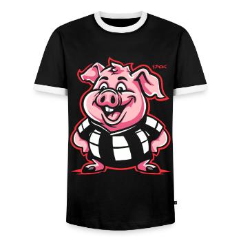 Un cochon rond et potelé surprenant - T-shirt contrasté Homme - noir/blanc - Devant - AI Model Female 172 light (172cm) & AI Model Male 178 light (178cm)