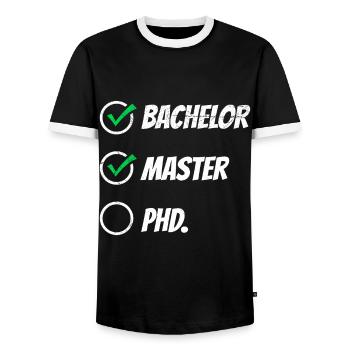 Bachelor Master PHD. Master's degree passed - Men's Ringer Shirt - black/white - Front - AI Model Female 172 light (172cm) & AI Model Male 178 light (178cm)