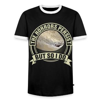 Funny Sacabambaspi Fish Meme - Men's Ringer Shirt - black/white - Front - AI Model Female 172 light (172cm) & AI Model Male 178 light (178cm)