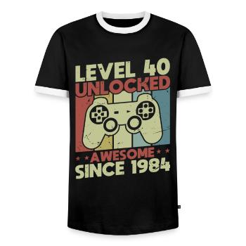 Level 40 freigeschaltet - Männer Kontrast-T-Shirt - Schwarz/Weiß - Vorne - AI Model Female 172 light (172cm) & AI Model Male 178 light (178cm)