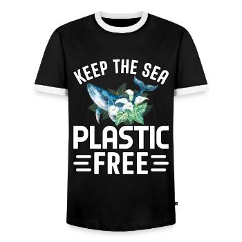 Keep the sea plastic free - Men's Ringer Shirt - black/white - Front - AI Model Female 172 light (172cm) & AI Model Male 178 light (178cm)