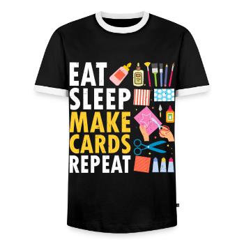 Paper Crafting Cardmaker Handmade Crafter Card - Men's Ringer Shirt - black/white - Front - AI Model Female 172 light (172cm) & AI Model Male 178 light (178cm)