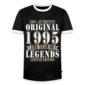 Légende du millésime 1995 - T-shirt contrasté Homme - noir/blanc - Devant - AI Model Female 172 light (172cm) & AI Model Male 178 light (178cm)