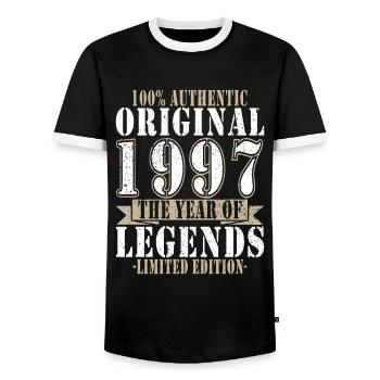 Legend 1997 - Year 1997 - Year 1997 - Men's Ringer Shirt - black/white - Front - AI Model Female 172 light (172cm) & AI Model Male 178 light (178cm)
