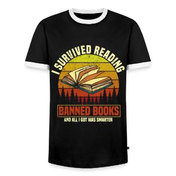 Banned Books Lovers Read Book Books - Men's Ringer Shirt - black/white - Front - AI Model Female 172 light (172cm) & AI Model Male 178 light (178cm)
