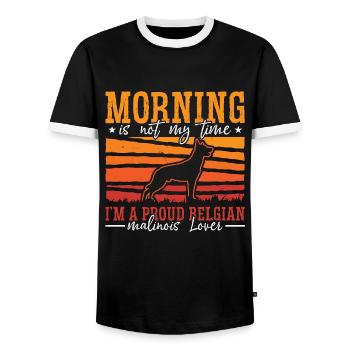 Belgian Malinois Lover Morning Is Not Police Dog - Men's Ringer Shirt - black/white - Front - AI Model Female 172 light (172cm) & AI Model Male 178 light (178cm)