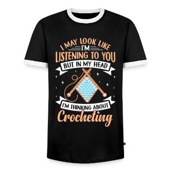 Conception drôle au Crochet - T-shirt contrasté Homme - noir/blanc - Devant - AI Model Female 172 light (172cm) & AI Model Male 178 light (178cm)