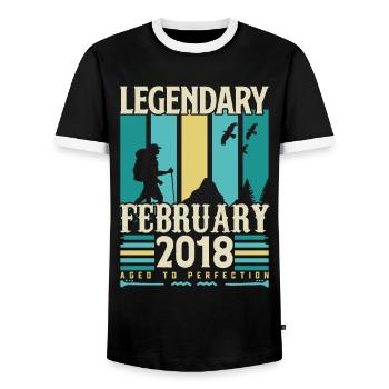 Vintage Birthday Gift February 2018, February. - Men's Ringer Shirt - black/white - Front - AI Model Female 172 light (172cm) & AI Model Male 178 light (178cm)