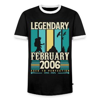 Vintage Birthday Gift February 2006, February. - Men's Ringer Shirt - black/white - Front - AI Model Female 172 light (172cm) & AI Model Male 178 light (178cm)