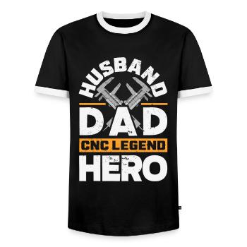 Machiniste CNC drôle - T-shirt contrasté Homme - noir/blanc - Devant - AI Model Female 172 light (172cm) & AI Model Male 178 light (178cm)
