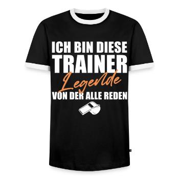 Trainer Legende von der alle reden Fußballtrainer - Männer Kontrast-T-Shirt - Schwarz/Weiß - Vorne - AI Model Female 172 light (172cm) & AI Model Male 178 light (178cm)