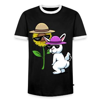 Fantasy Bunny Rabbit Lunettes Jardin de tournesol - T-shirt contrasté Homme - noir/blanc - Devant - AI Model Female 172 light (172cm) & AI Model Male 178 light (178cm)