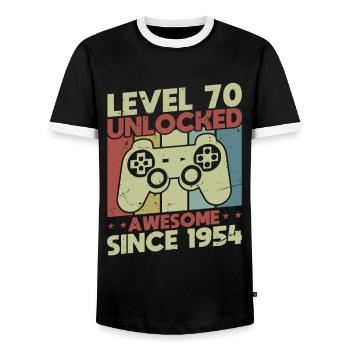 Level 70 Unlocked - Men's Ringer Shirt - black/white - Front - AI Model Female 172 light (172cm) & AI Model Male 178 light (178cm)
