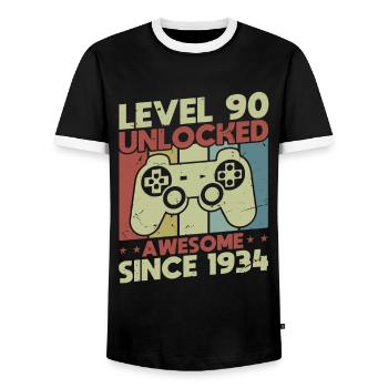 Level 90 Unlocked - Men's Ringer Shirt - black/white - Front - AI Model Female 172 light (172cm) & AI Model Male 178 light (178cm)