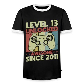 Level 13 freigeschaltet - Männer Kontrast-T-Shirt - Schwarz/Weiß - Vorne - AI Model Female 172 light (172cm) & AI Model Male 178 light (178cm)