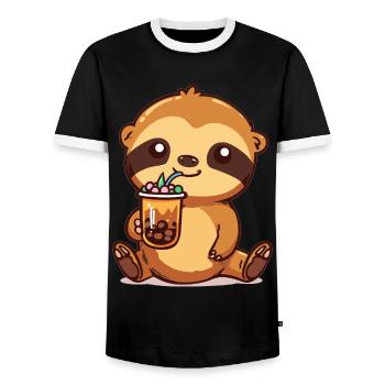 Kawaii Sloth Drinking Bubble Tea Boba Anime Cute - Männer Kontrast-T-Shirt - Schwarz/Weiß - Vorne - AI Model Female 172 light (172cm) & AI Model Male 178 light (178cm)