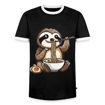 Kawaii Sloth eating Ramen Noodle Soup Anime Cute - Männer Kontrast-T-Shirt - Schwarz/Weiß - Vorne - AI Model Female 172 light (172cm) & AI Model Male 178 light (178cm)