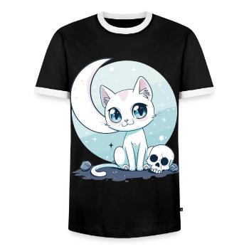 Goth Pastel Cute Creepy Kawaii Cat Kitten - Männer Kontrast-T-Shirt - Schwarz/Weiß - Vorne - AI Model Female 172 light (172cm) & AI Model Male 178 light (178cm)