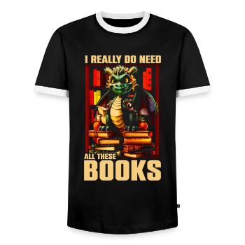 Dragons et livres Dragon Lover Bookish - T-shirt contrasté Homme - noir/blanc - Devant - AI Model Female 172 light (172cm) & AI Model Male 178 light (178cm)