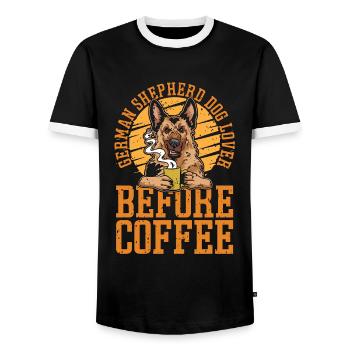 German Shepherd Dog Lover Before Pet Coffee Lover - Men's Ringer Shirt - black/white - Front - AI Model Female 172 light (172cm) & AI Model Male 178 light (178cm)
