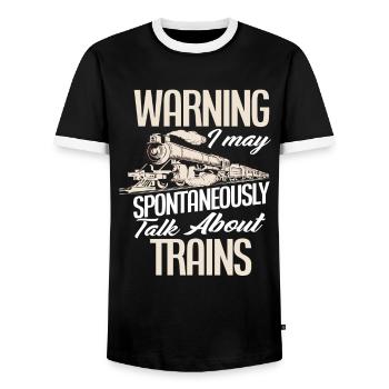 Warnung Spricht Jeden Moment Über Züge - Männer Kontrast-T-Shirt - Schwarz/Weiß - Vorne - AI Model Female 172 light (172cm) & AI Model Male 178 light (178cm)